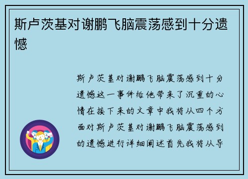 斯卢茨基对谢鹏飞脑震荡感到十分遗憾